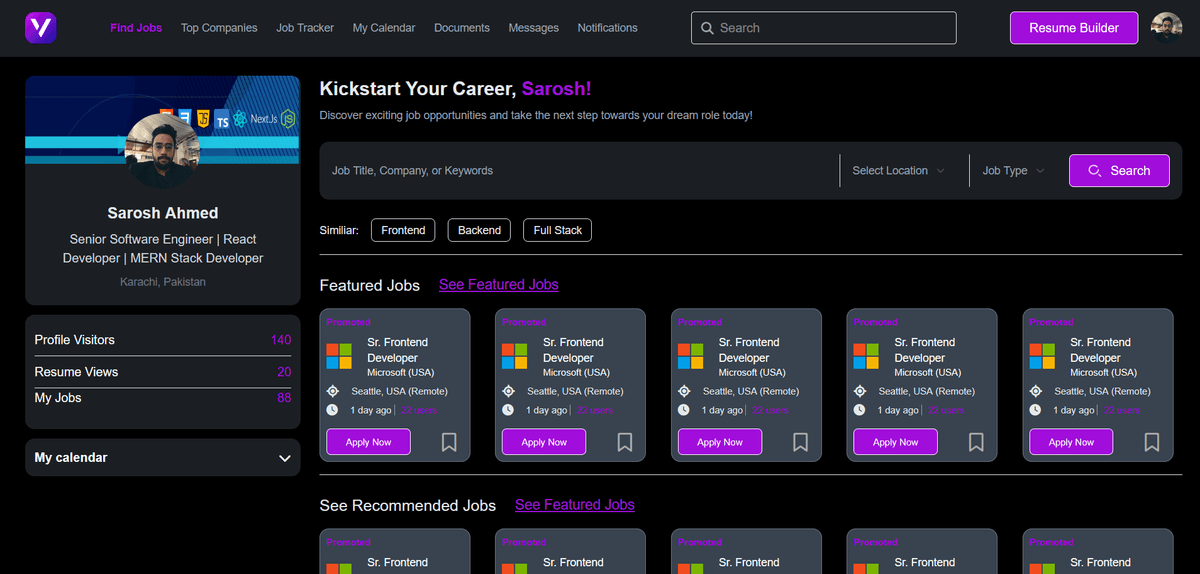 Vindigo — Job Hunting Platform with Custom Dashboard
